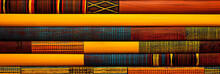 Colorful African Kente Cloth Fabric Background Displaying Traditional Tribal Patterns 