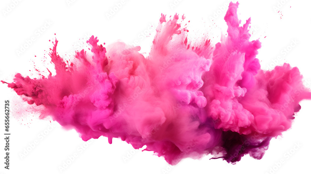 Colorful pink smoke paint explosion, color fume powder splash on ...