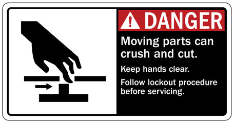 Canvas Print - Crush and cut hazard warning sign and labels Moving parts can crush and cut. Follow lockout procedure before servicing.  Do not operate with guard removed.