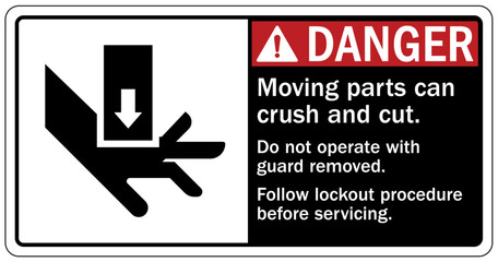 Wall Mural - Crush and cut hazard warning sign and labels Moving parts can crush and cut. Follow lockout procedure before servicing.  Do not operate with guard removed.