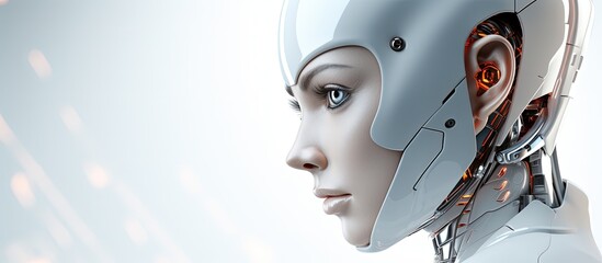 Poster - White robot on a screen against a white backdrop with copyspace for text