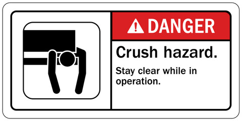 Canvas Print - Crush and cut hazard warning sign and labels Moving parts can crush and cut. Follow lockout procedure before servicing.  Do not operate with guard removed.