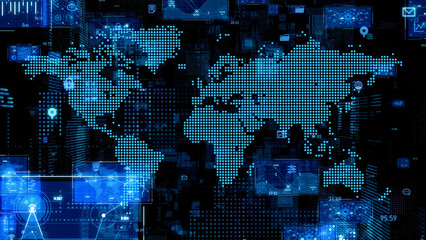 Aufkleber - World map and digital transformation concept.