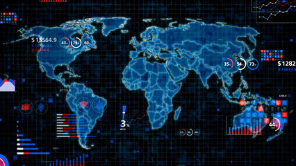 Wall Mural - World map and data analysis concept. Financial technology.