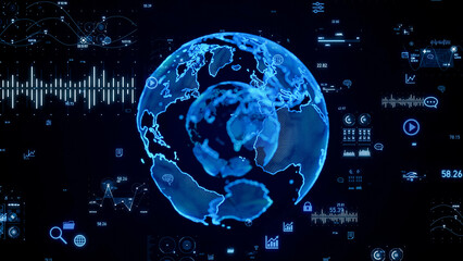 Poster - Global communication network concept. Planet earth in cyberspace.