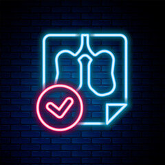 Sticker - Glowing neon line Lungs x-ray diagnostics icon isolated on brick wall background. Snapshot of the lungs. Colorful outline concept. Vector