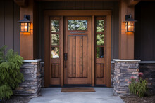 Traditional Cheap Front Entrance Door With Wood, Brown Wooden Style. Ai Generative