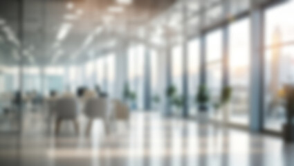 Poster - Beautiful blurred background of a light modern office interior with windows and beautiful lighting.