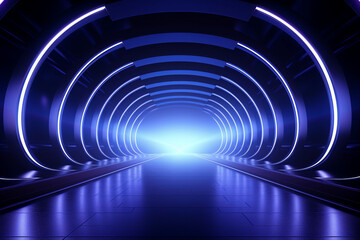 Wall Mural - Futuristic corridor with glowing neon lights background