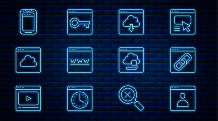 Poster - Set line Create account screen, Browser window, Cloud download, technology data transfer, Mobile phone, and Secure your site with HTTPS, SSL icon. Vector