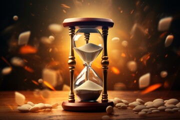 Poster - A conceptual image of pills spilling out of an hourglass, symbolizing the relentless passage of time and the urgency of addressing addiction.