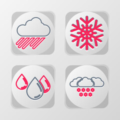 Wall Mural - Set line Cloud with snow, Water drop, Snowflake and rain icon. Vector