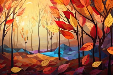 Wall Mural - colorful autumn leaves shiny background illustration