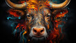 bull with colorful abstract background