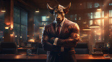 Business Man With Bull Head