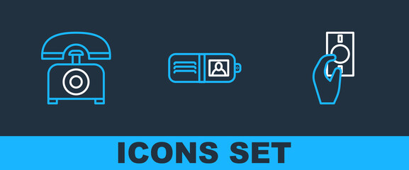 Poster - set line hand holding money, telephone and wallet icon. vector