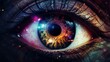 © Natalia - A cosmic abstract eye background with a close-up of a luminous eye reflecting the cosmos, the universe's wonders captured within its gaze.