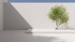 Minimalism architecture tree in the courtyard surrounded by walls, blue sky. 3d render