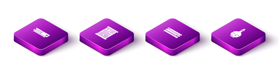 Poster - set isometric video game console, game guide, and bottle with magic elixir icon. vector