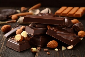 Poster - Tasty chocolate bars with nuts. Sugar block. Generate Ai