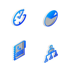 Poster - Set Isometric line Pie chart infographic, Clock with arrow, Phone book and Referral marketing icon. Vector