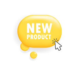Poster - New product button. Flat, yellow, cursor on button, new product button, business icon. Vector icon