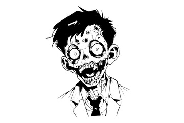 Sticker - Zombie office worker hand drawn ink sketch. Engraved style vector illustration