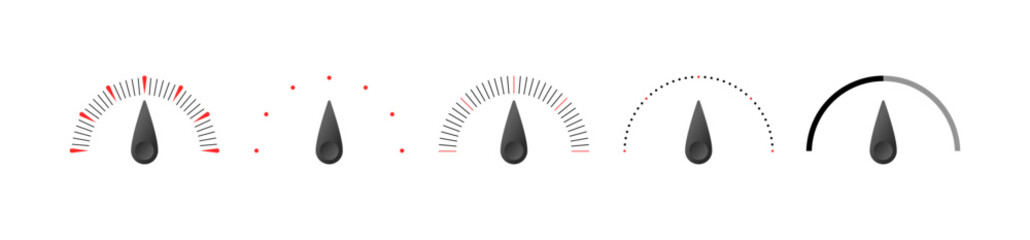 Poster - Speedometer icons. Different styles, grey, speedometer arrow, speedometer icons. Vector icons