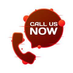 Poster - Call us now sign. Flat, red, phone icon, call us now. Vector icon