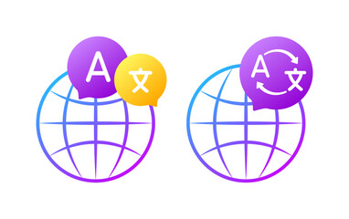 Poster - Text icon for translator. Flat, purple, translator icon, text icon. Vector icons
