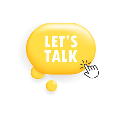 Poster - Let's talk button. Flat, yellow, cursor on the button, let's talk button. Vector icon