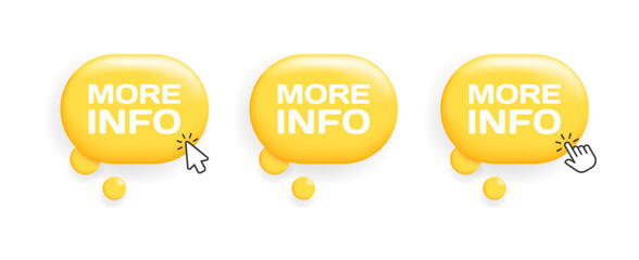Poster - More info buttons. Flat, yellow, more info button, cursor on button, more info. Vector icons