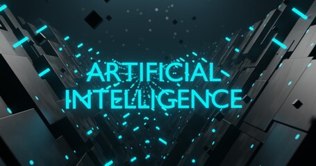 Poster - wallpaper or backdrop for tech business related to Ai or artificial intelligence, background for Ai presentation, concept technology