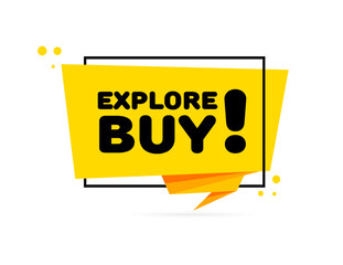 Poster - Explore buy sign. Flat, yellow, explore buy sign, lightning shape, explore buy. Vector icon