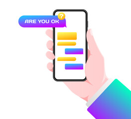 Poster - Chat bubbles mockup. Flat, color, are you ok, phone screen layout, chat bubbles mockup, are you ok, message bubbles layout. Vector illustration