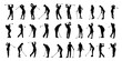 set of silhouettes of illustration golf player