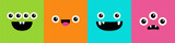 Fototapeta Pokój dzieciecy - Monster face set line. Square head. Happy Halloween. Spooky Smiling Boo screaming sad face emotion. Cute character. Eyes, tongue, teeth fang, mouse. Flat design style. Baby kids background.
