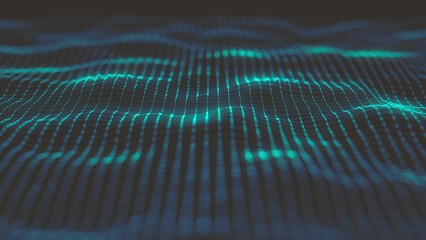 Poster - Abstract Minimal Mesh Waving Background/ 4k animation of an abstract fractal background with mesh surface and particle lines waving and depth of field blur