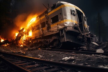 Poster - A picture of a train sitting on a train track. This image can be used to depict transportation, railways, or travel.