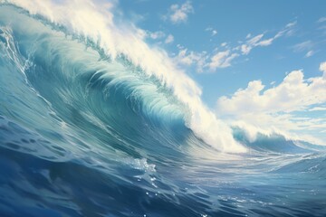 Poster - A powerful and captivating image of a large wave breaking in the ocean. Perfect for use in nature, travel, or adventure-themed projects.