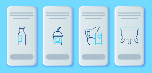 Canvas Print - Set line Milkshake, jug or pitcher and glass, Bottle with milk and Udder icon. Vector