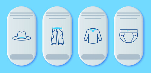 Wall Mural - Set line Pants, Sweater, Man hat and Men underpants icon. Vector