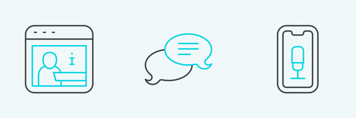 Poster - set line mobile recording, information and speech bubble chat icon. vector