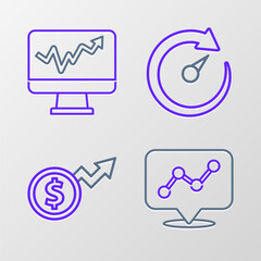 Poster - Set line Graph chart infographic, Financial growth dollar, Digital speed meter and Monitor with icon. Vector