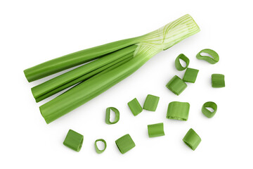 Wall Mural - Green onion isolated on the white background. Top view. Flat lay.