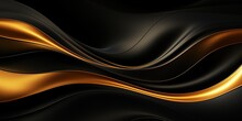 Abstract Black Gold Luxurious Noble Waves Texture Background Panorama Banner For Web Design Backdrop Wallpaper Illustration