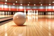 3D illustration of a ball rolling on a bowling alley lane. Generative AI