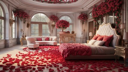 Wall Mural - A newlyweds Luxurious Room, Beautified with the Graceful Roses