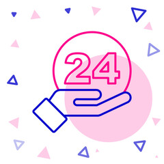 Poster - Line Telephone 24 hours support icon isolated on white background. All-day customer support call-center. Full time call services. Colorful outline concept. Vector