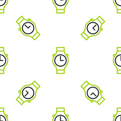 Poster - Line Wrist watch icon isolated seamless pattern on white background. Wristwatch icon. Vector